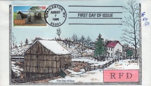 Neal Faircloth Hand Painted FDC for the 1996 32c Rural Free Delivery Stamp