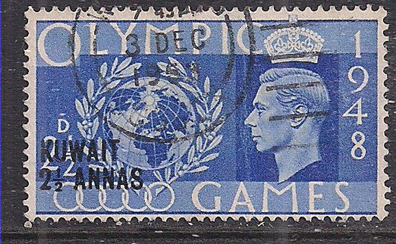 Kuwait 1947 KGV1 2 1/2 Annas Ovpt On GB 2 1/2d Olympic Used SG 76 ( F718 )