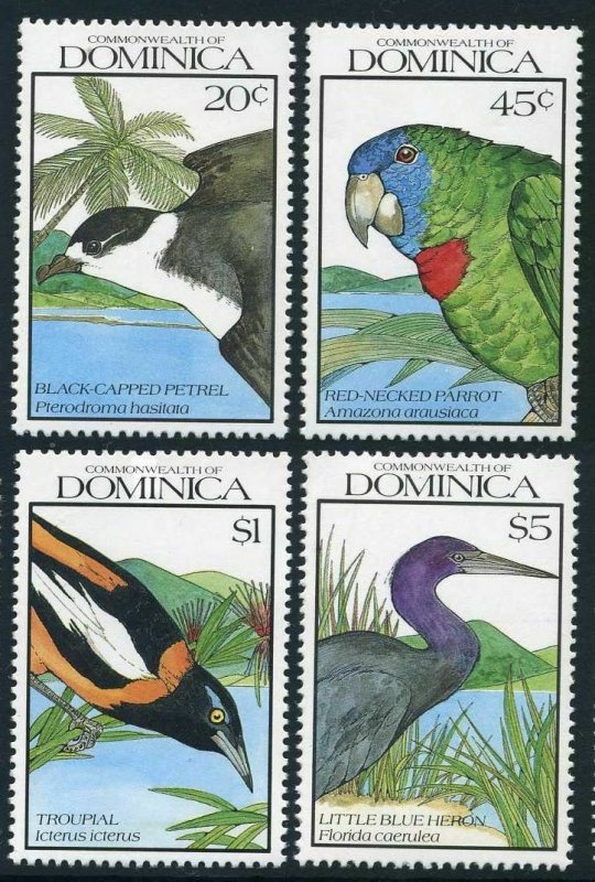 Dominica 1242-1243-1245-1248,MNH. Birds 1990.Petrel,Parrot,Troupial,Heron.Set 2.