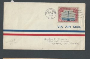 1928 Spartansburg SC C11 Aug I 1st Day Of New 5c Air Mail Rate