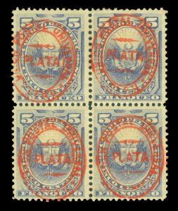 PERU 1880 Sun God of Incas - UPU overprint - 5c ultra  Sc# 35 mint MH block of 4