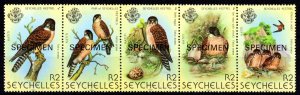 Seychelles 1980 Sc#447 BIRDS KESTREL Strip of 5 SPECIMEN MNH