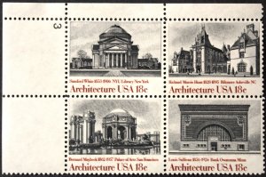 U.S.#1931a (1928-1931) American Architecture Series 18c Plate Block of 4, MNH.