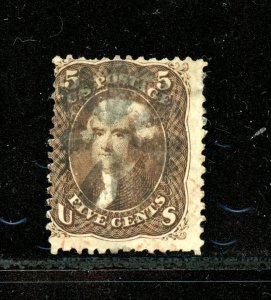 U.S. #76 (U875) Jefferson 5¢ brown of 1863, used, F, CV$120.00