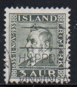 Iceland Sc 195 1935 3 aur gray green Jochumsson stamp used