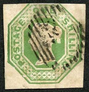 SG55 1/- Pale Green Embossed Cat 1000 pounds