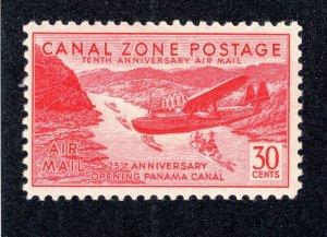 Canal Zone 1939 30c rose carmine Anniversary Airmail, Scott C19 MH