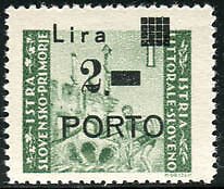 Western Istria Yugoslav - Postage due Lire 2 on 1 heavily shifted overprint