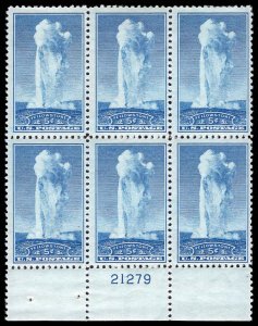 USA 744 Unused (MH) Plate Block of 6 (perf sep top right stamp)