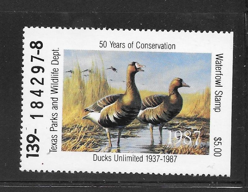#TX7 - Texas MNH 1987 STATE DUCK STAMP