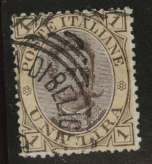 Italy Scott 56 King Humbert 1L Brn & Yellow Used CV$18 1889