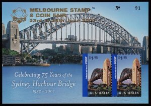 AUSTRALIA 2007 Harbour Bridge $3.90 M/sheet overprint Fair MNH ** SG MS2838(var)