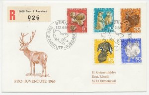 Registered cover / Postmark Switzerland 1965 Hedgehog - Stag - Badger - Hare