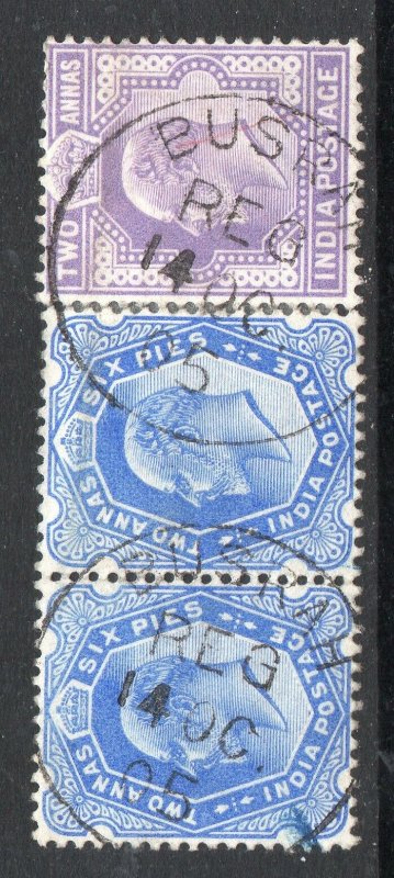 India Used in Basra: 1902 KEVII India 2a. 6p. x 2 + 2a. cds BUSRAH REG