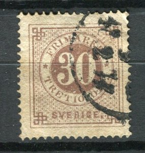 SWEDEN; 1872 early classic ' ore ' issue fine used 30ore. value