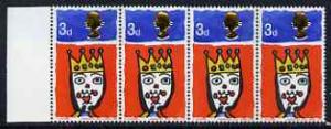 Great Britain 1966 Christmas 1966 3d strip of 4 with gold...