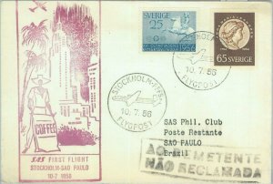 87398 - SWEDEN - Postal History - FIRST FLIGHT:  Stockholm - Sao Paulo 1956 SAS