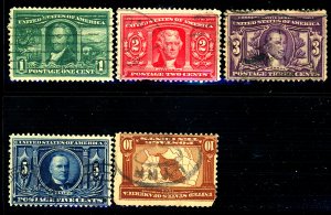 U.S. #323-327 USED SET MIXED CONDITION