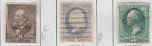 U.S. Scott #205-206-207 Garfield-Franklin-Washington Stamps - Used Set