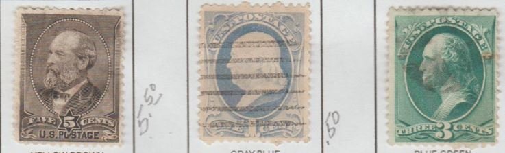 U.S. Scott #205-206-207 Garfield-Franklin-Washington Stamps - Used Set