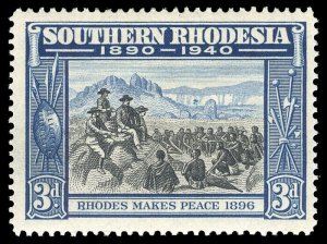 Southern Rhodesia 1940 Rhodes Makes Peace 3d CAVE FLAW variety MLH. SG 57a.