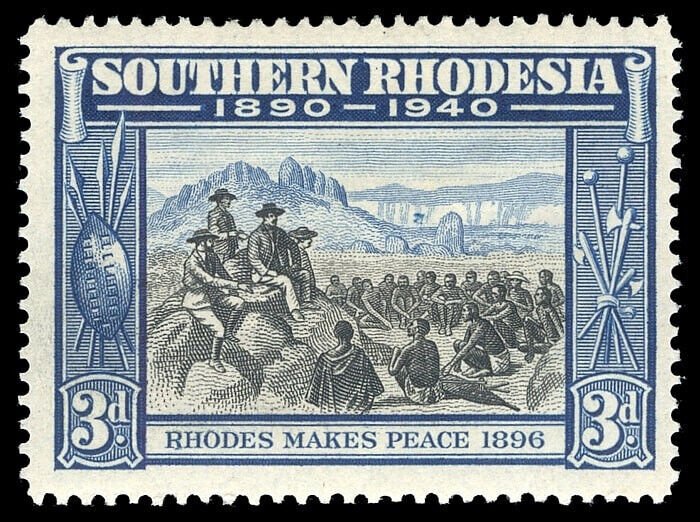 Southern Rhodesia 1940 Rhodes Makes Peace 3d CAVE FLAW variety MLH. SG 57a.