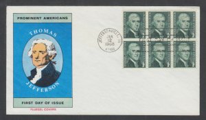 US Planty 1278-29 FDC. 1968 1c Jefferson definitive, Fluegel cachet, unaddressed