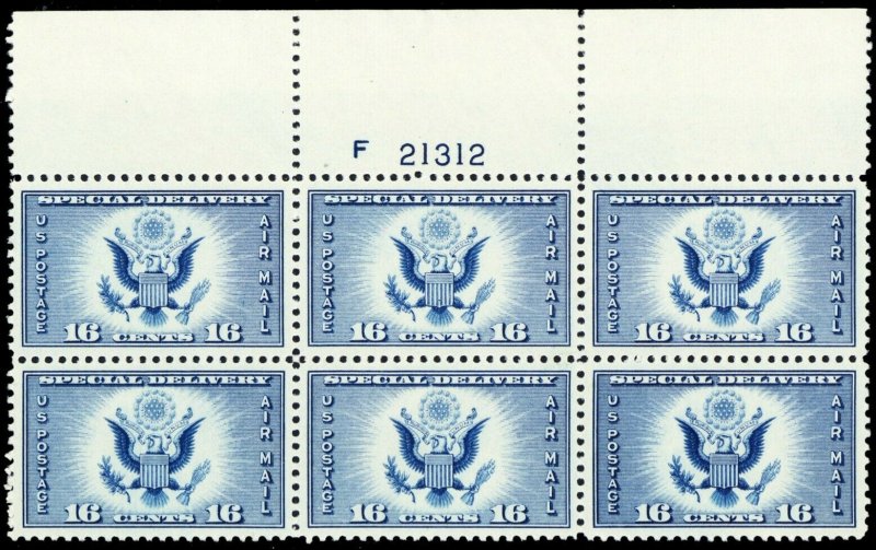 CE1, Mint Superb NH 16¢ Top Plate Block of Six Stamps - Stuart Katz