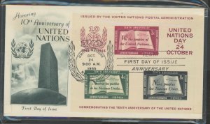 United Nations 38 1955 First Day cover issued by The United Nations postal administration