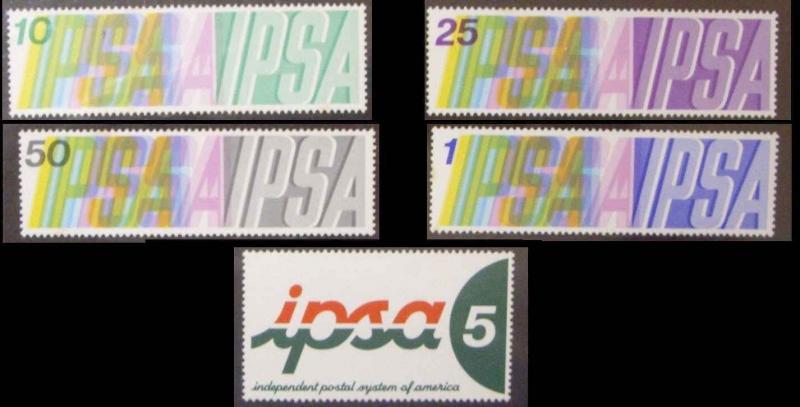 Cinderella ISPA INDEPENDENT POSTAL SYSTEM of AMERICA SET of 5 MNH (6rCindy)