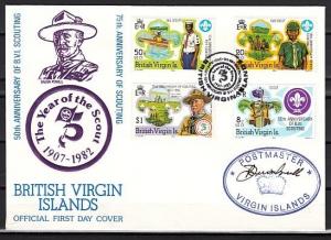 Br. Virgin Is., Scott cat. 438-441. Scouts, 75th Anniversary. First day cover.