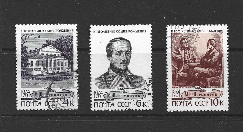 RUSSIA - 1965 MIKHAIL LERMONTOV - SCOTT 2948 TO 2950 - USED