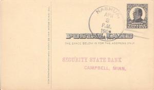 United States Minnesota Nashua 1909 4a-bar  1892-1996  Postal Card  Creases.