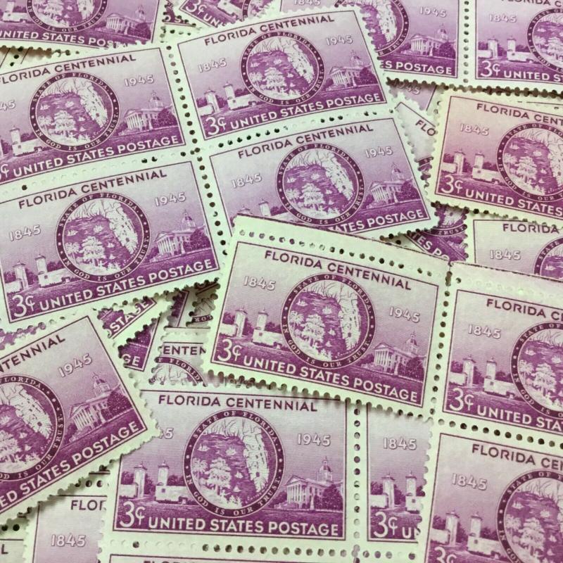927   Florida Statehood.    3 cent 100 mint single stamps.   Issued in 1945.