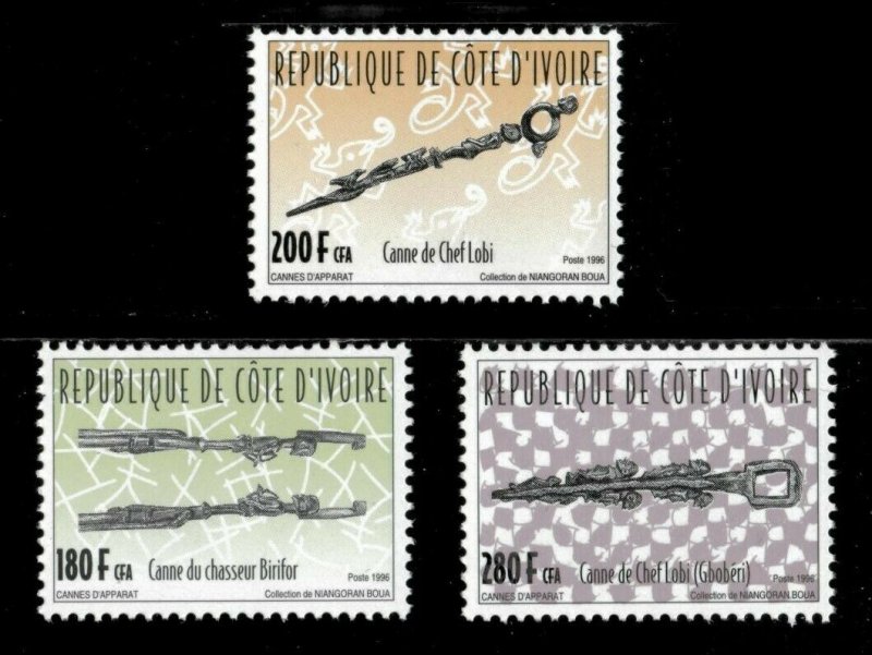 Ivory Coast 1996 - Ceremonial Canes - Set of 3v - Scott 995-97 - MNH