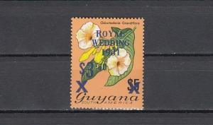 Guyana, Scott cat. 334. Royal Wedding, Blue o/print on Flower Value.