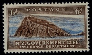 NEW ZEALAND GVI SG L48, 6d chocolate & blue, M MINT.