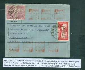 Brazil. 1934 Cover Commercial Airmail. Multi Postage + Meter Stamp. Adr: Germany