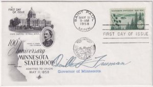 US 1106 Autographed FDC Signed by Orville L. Freeman, Gov. of Minnesota