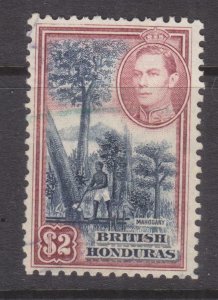 BRITISH HONDURAS, 1938 KGVI $ 2.00 Mahogany Tree Felling, used.