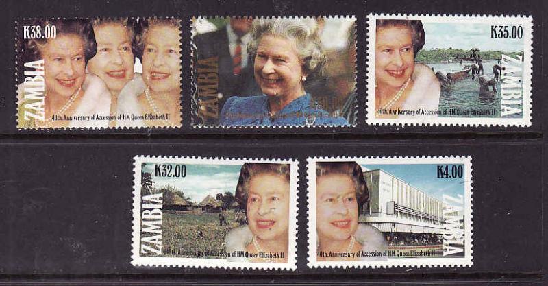 Zambia-Sc#561-5-unused NH set-QEII-Accession 40th anniversary-1992-