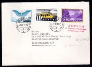 SWITZERLAND 1938 TO NETHERLAND TRAVELING POST OFFICE AUTO MOBILE POST AIR MAIL