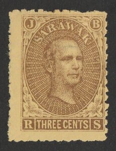 SARAWAK 1869 Brooke 3c brown on yellow (right pane pos.6) with gum.