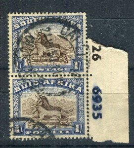 SOUTH AFRICA; 1930s early Pictorial issue fine used 1s. Margin Pair