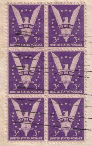 #905b DEEP RED VIOLET VF/XF ZIP BLOCK OF SIX ON A POSTAL HISTORY COVER