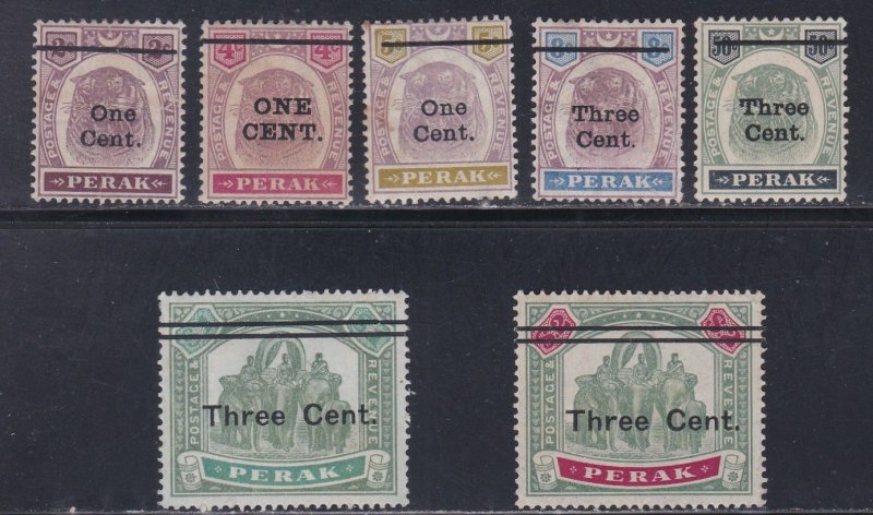 Malaya - Perak # 62-68, Revalued Stamps, No Gum, 1/3 Cat.