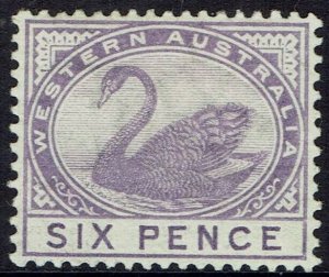 WESTERN AUSTRALIA 1885 SWAN 6D MNH ** WMK CROWN CA 