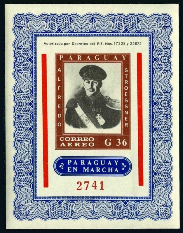 Paraguay C316,MNH.Mi 1371.Bl.62. President Alfredo Stroessner,1964.