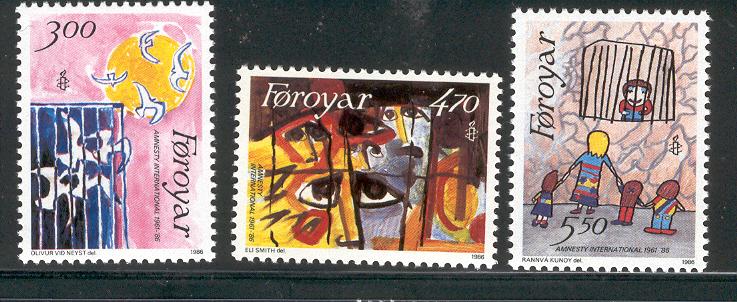 FAROE ISLANDS 145-147 MNH AMNESTY INTERNATIONAL 1986