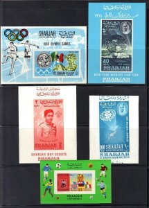 UAE SHARJAH 1960-70s COLL OF 10 DIFF IMPERF S/S SCOUTS WORLD FAIR KENNEDY GHANDI